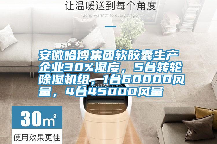 安徽哈博集團軟膠囊生產(chǎn)企業(yè)30%濕度，5臺轉(zhuǎn)輪除濕機組，1臺60000風量，4臺45000風量